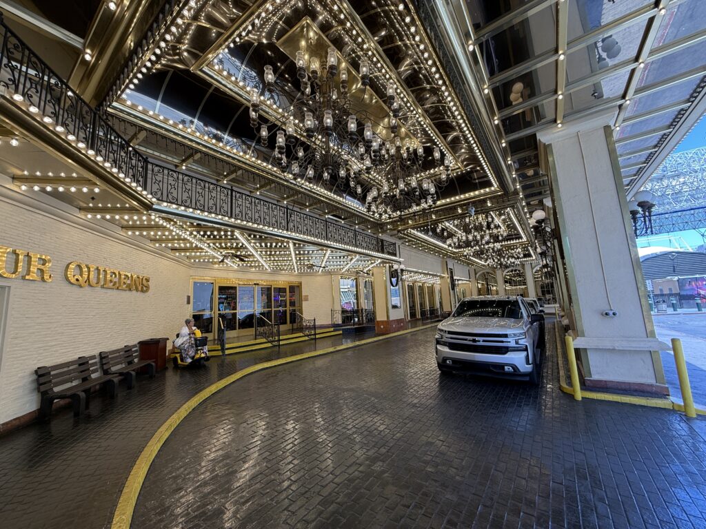 The illuminated Porte Cochere at 4 Queens.