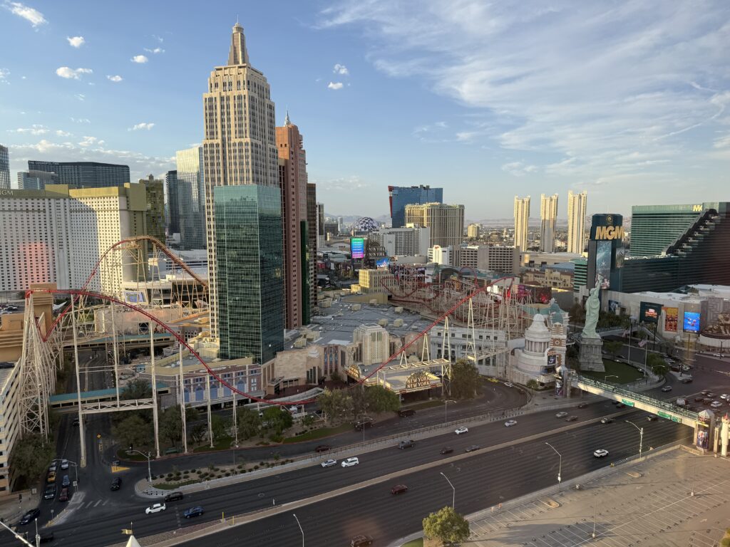 View from my room of NYNY, MGM Grand, and the Strip. 