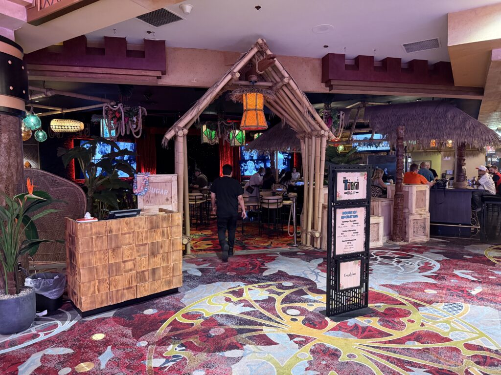 Entrance to the Tiki Bar, which looks tropical. 