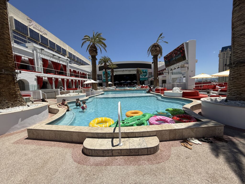 The pool, with Drai's former venue in the background.