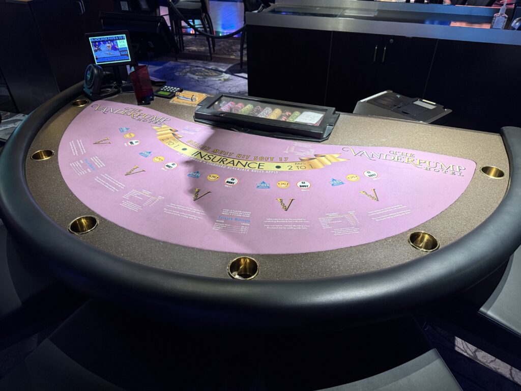 A refelted blackjack table .
