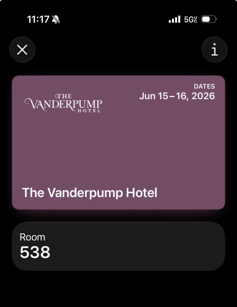 A screenshot of my Vanderpump Hotel digital room key. 