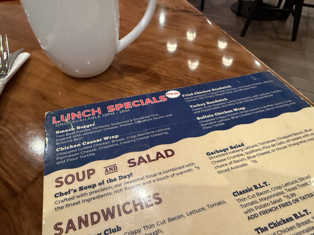 Picture of the menu detailing the $10.99 lunch specials.