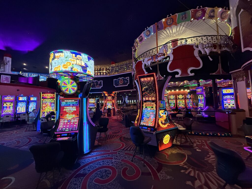The gaming floor at Circus circus, with a carousel in the background.