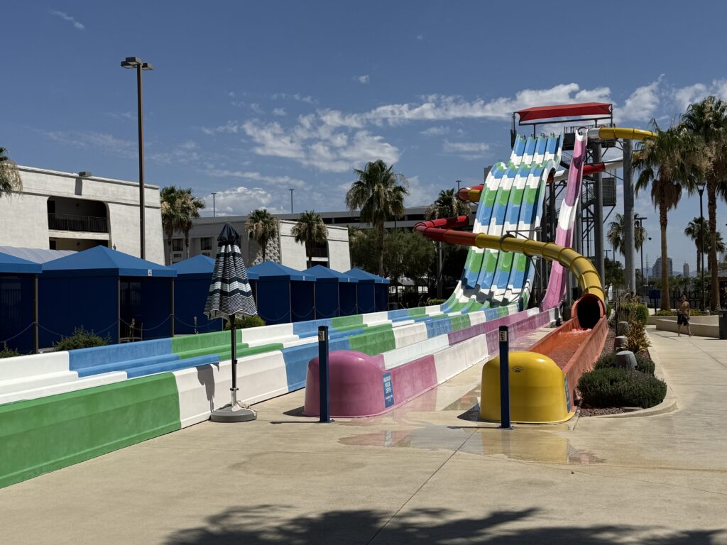 Several colorful waterslides.