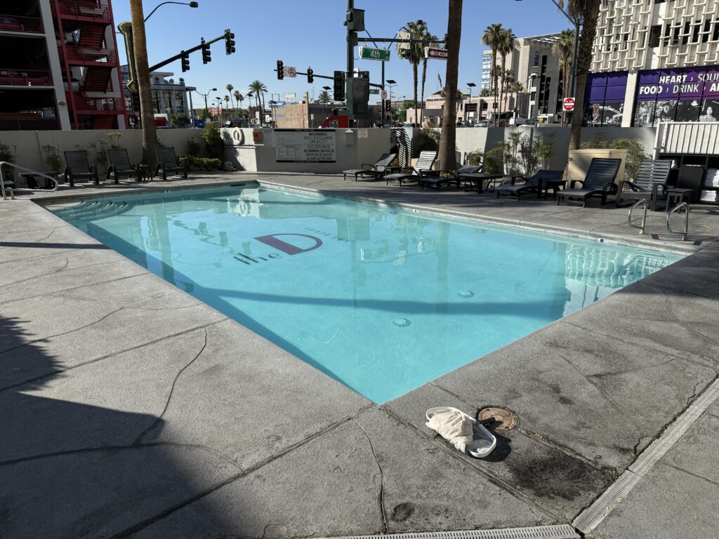 a large rectangular pool with the D logo emblazoned on the bottom.