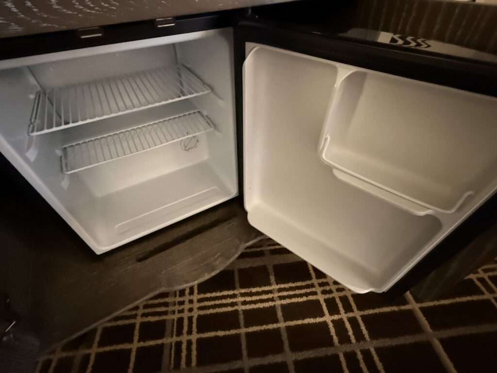 An empty mini fridge.