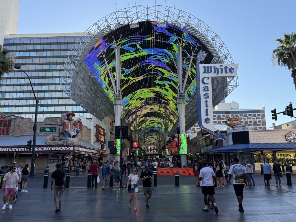 Illuminated canopy over the end of the Fremont Street Experience. 