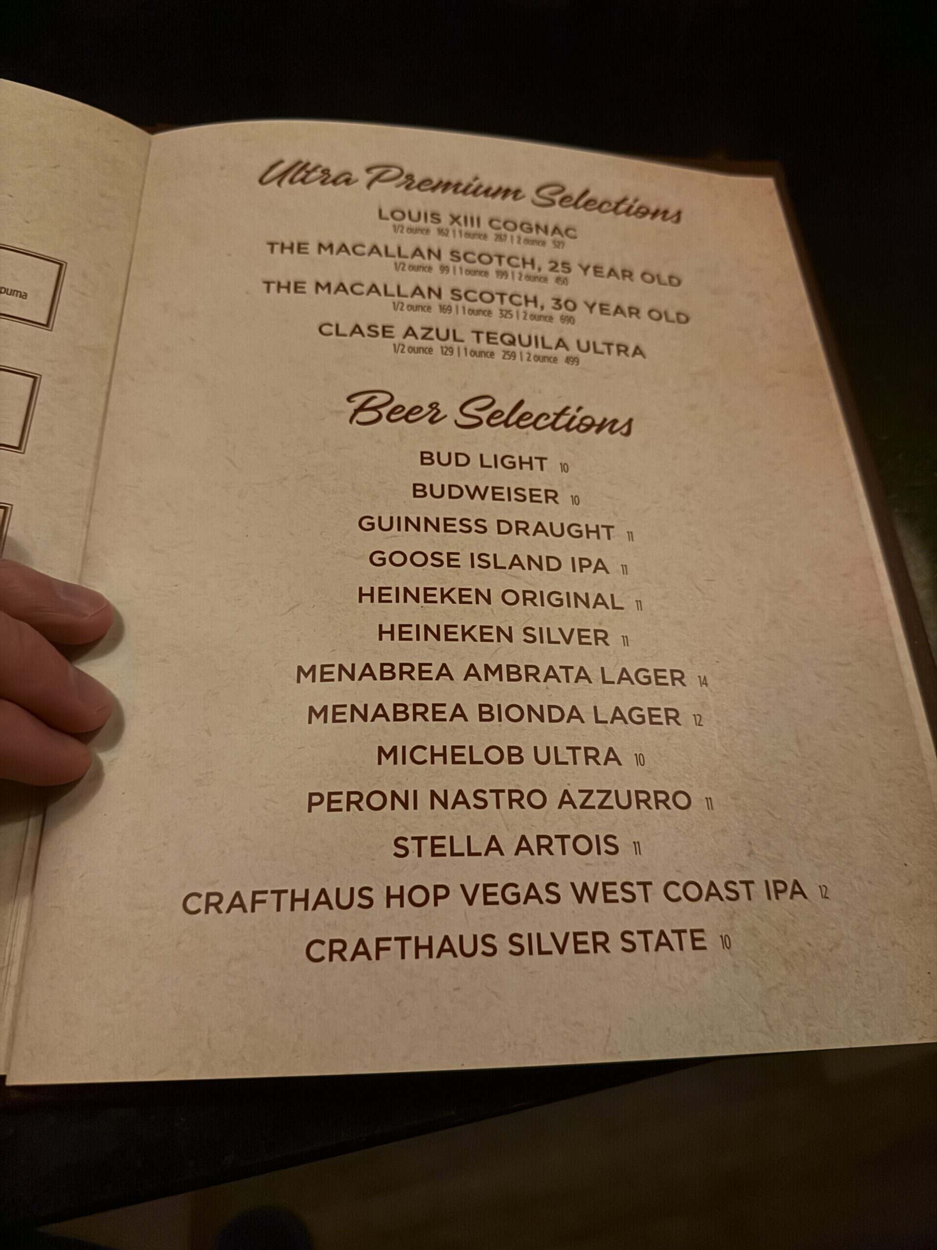 Beer menu at Chez Bippy.