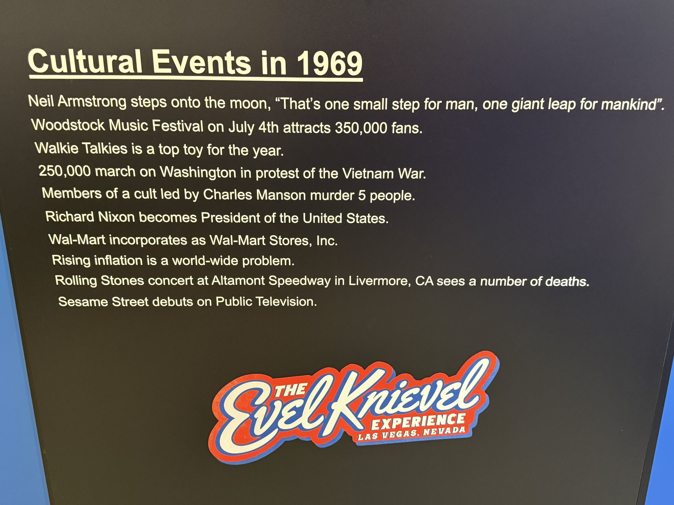 A list of cultural events in 1969, posted in the musem.