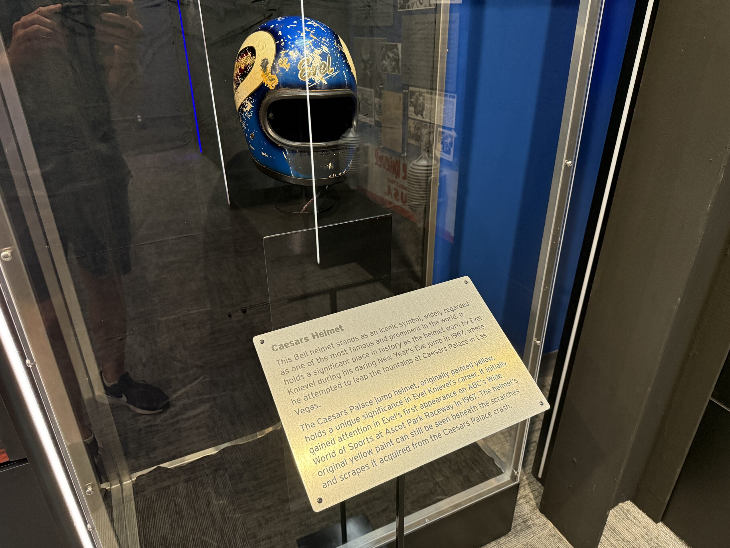The helmet used by Evel Knievel in the Caesars Palace fountain jump.