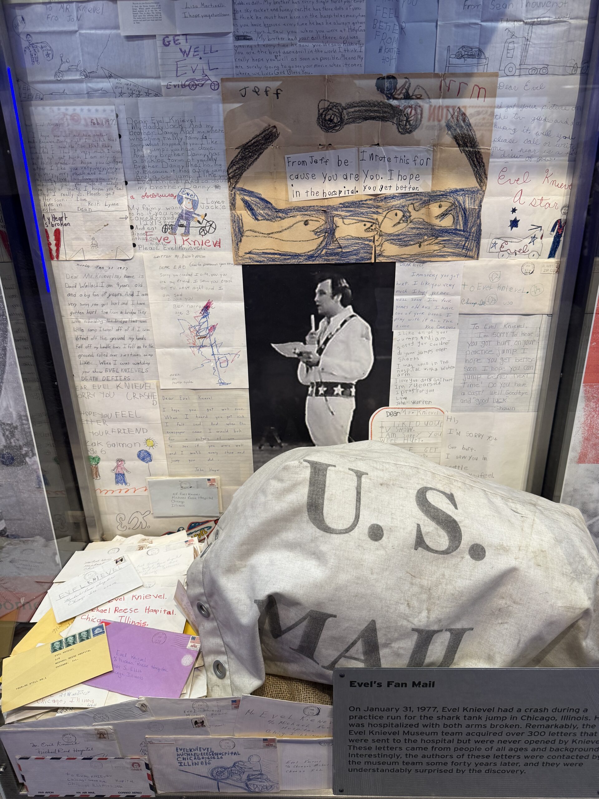 A display stocked with 300+ letters from fans. Some opened, some not.