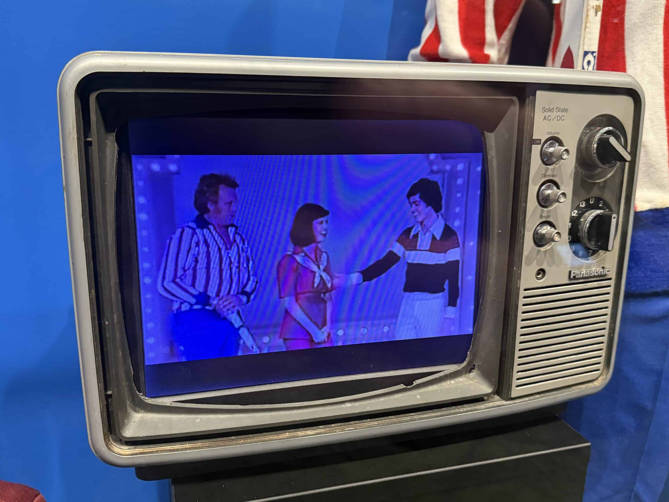 A 1970s era TV playing an Evel Knievel TV appearance.