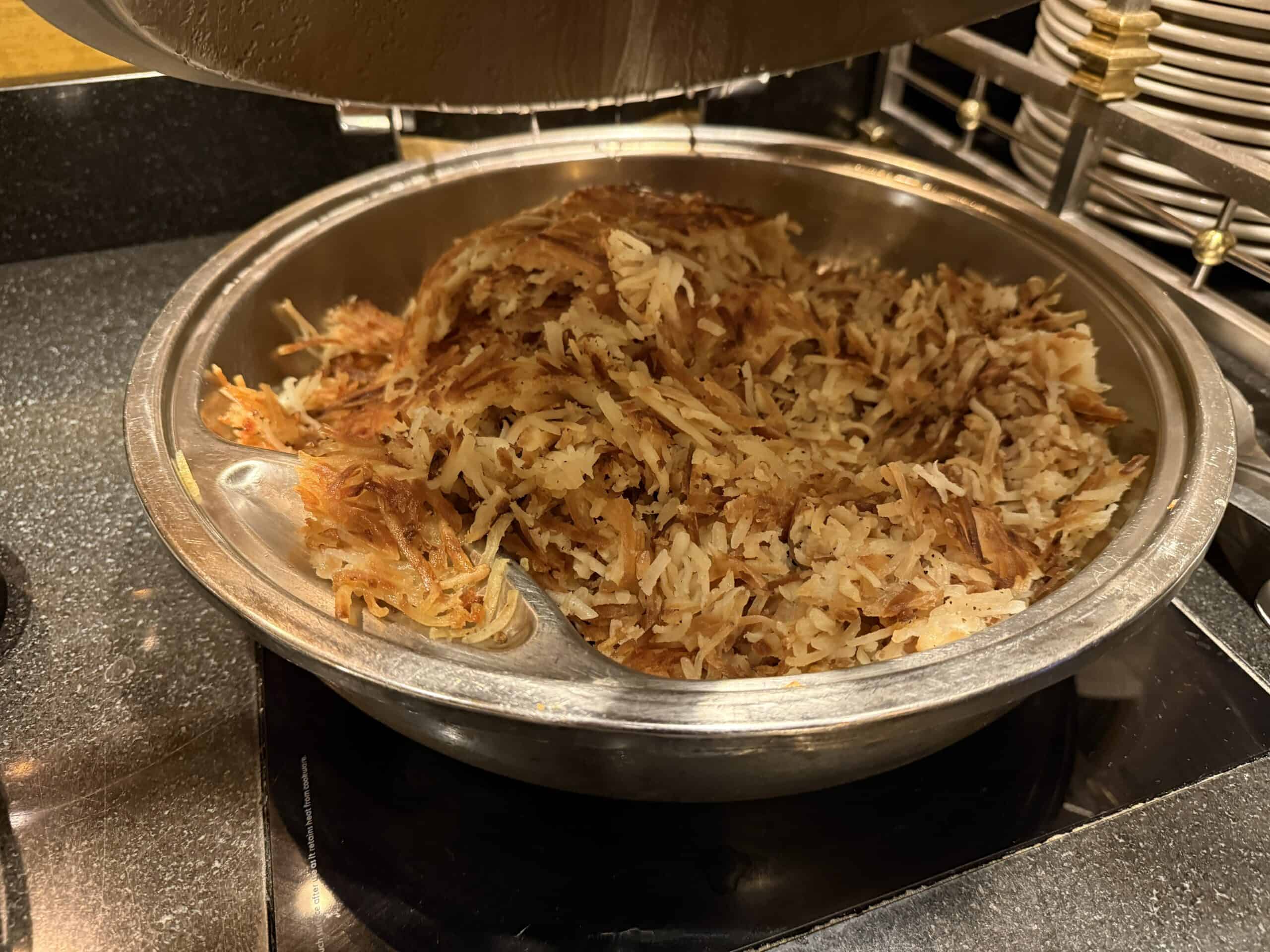 Hashbrowns in the buffet.