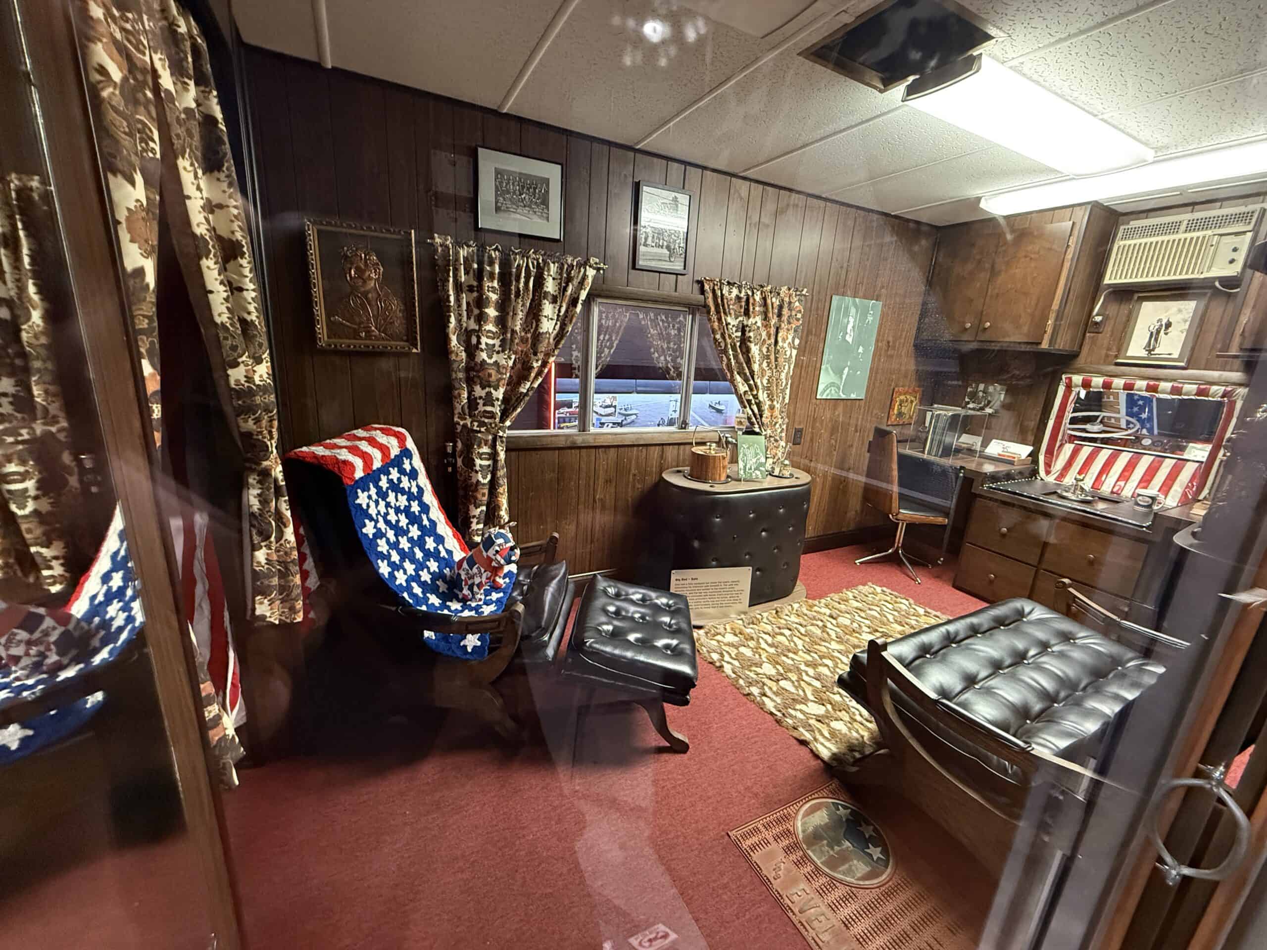 A look inside Big Red, showing Evel's living area.