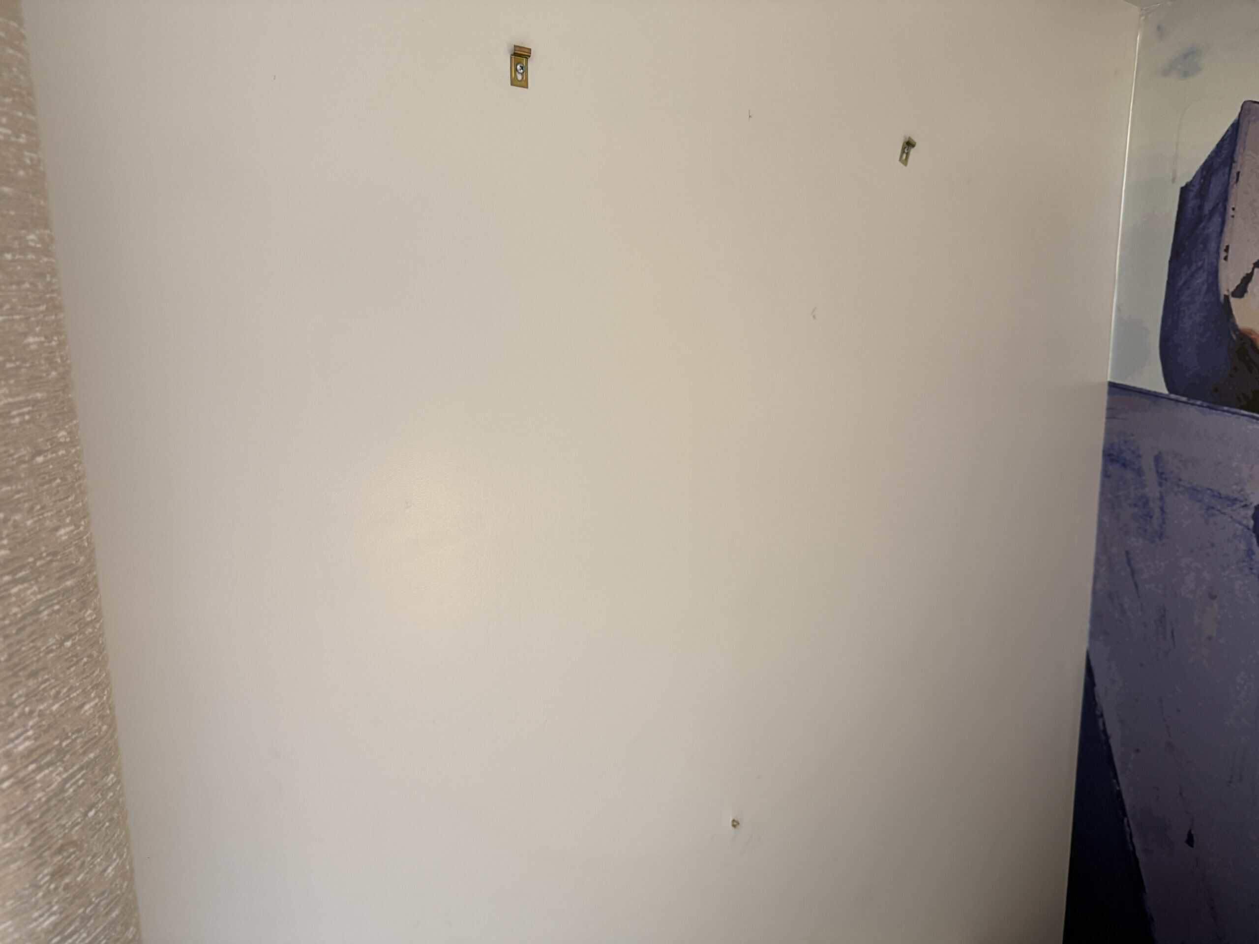 Wall mounted hardware for hanging a picture, but no picture hanging from it.