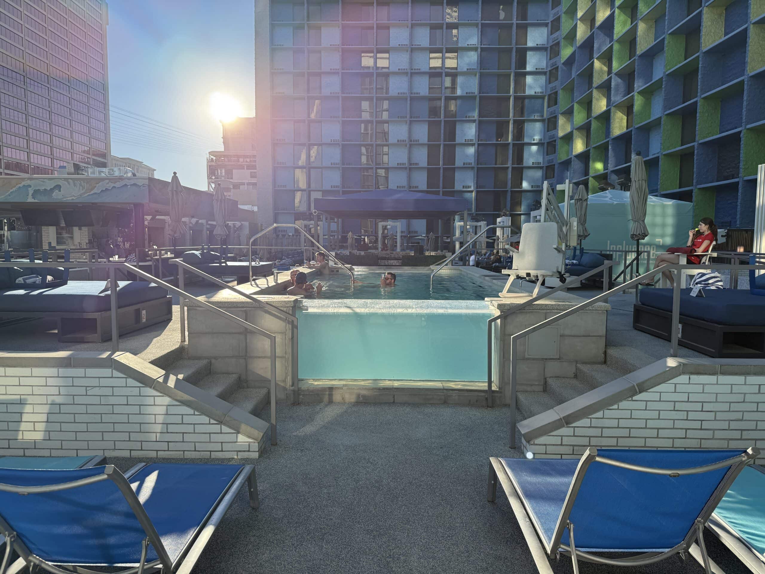 A pool with a see-through wall at LINQ.