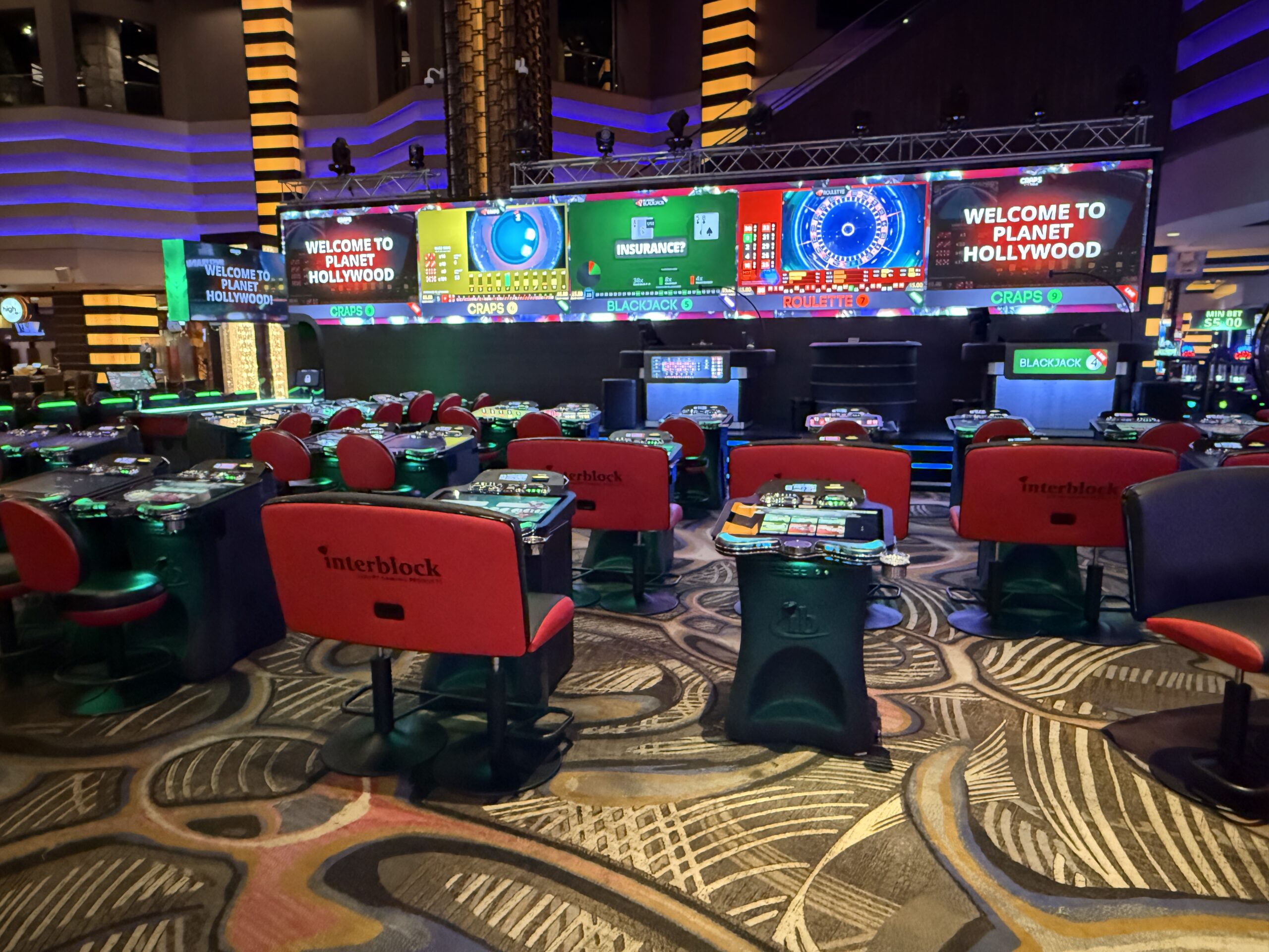 A stadium gaming configuration on Planet Hollywood's casino floor.